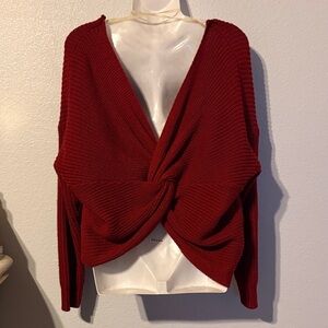 Elegant Scoop Neck Sweater in Rich Red w/Twist Back